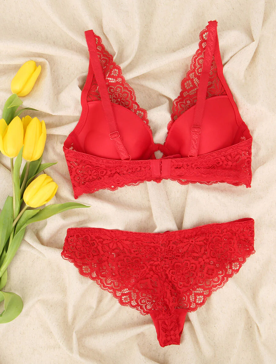 Kantenset met bloemenmotief - Rood - Image 2