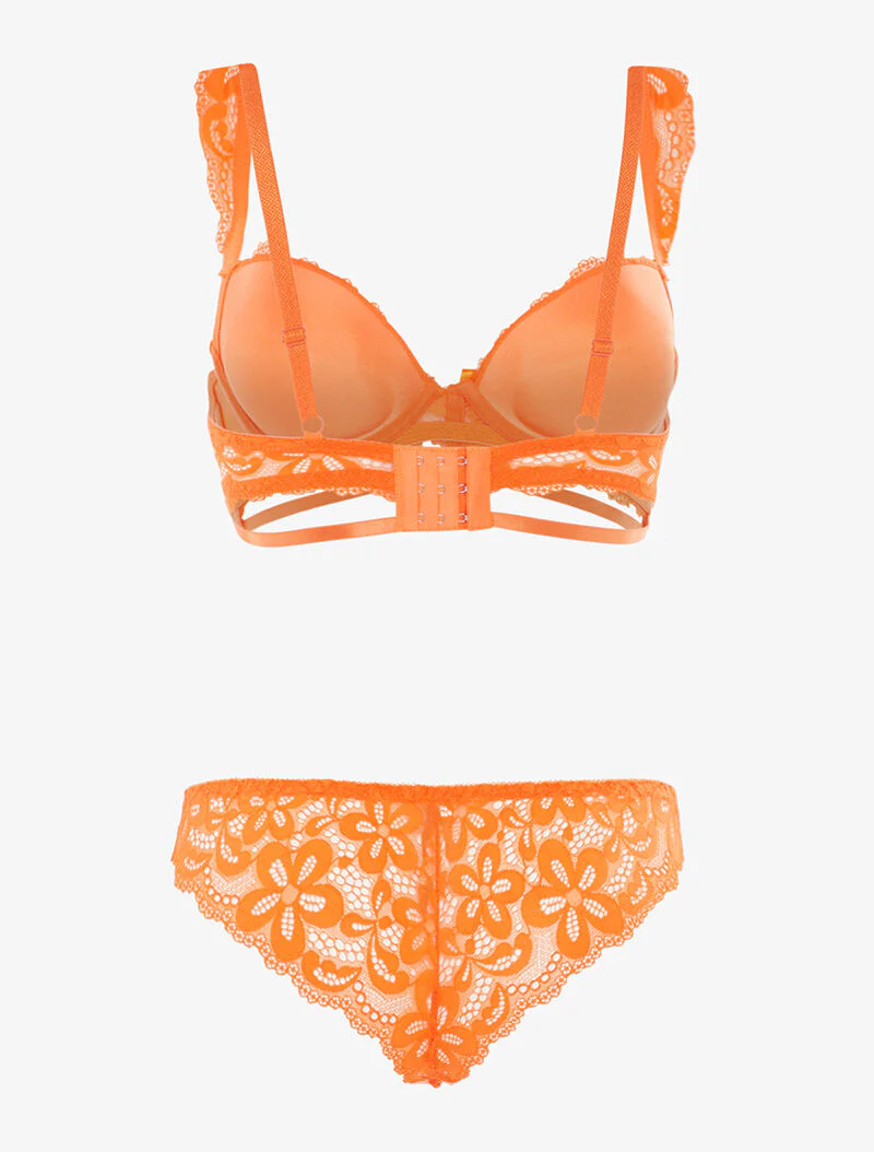 Kantenset met bloemenmotief - oranje - Image 2