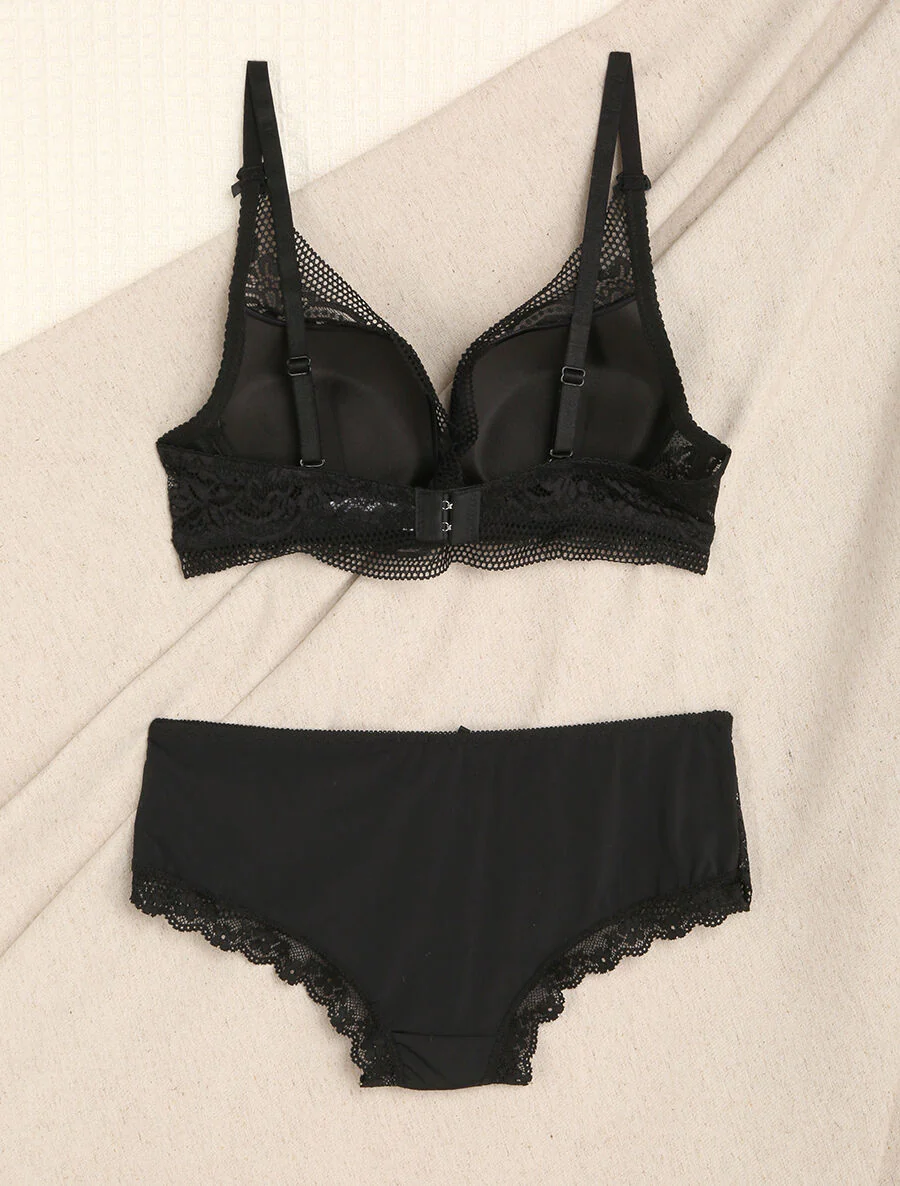 Kanten set met bloemen - Zwart - Image 2
