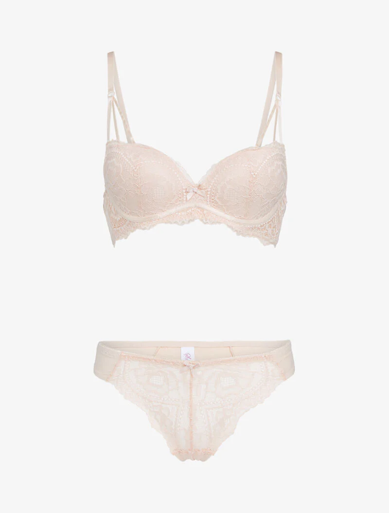 Kanten set met gestileerde bandjes - nude