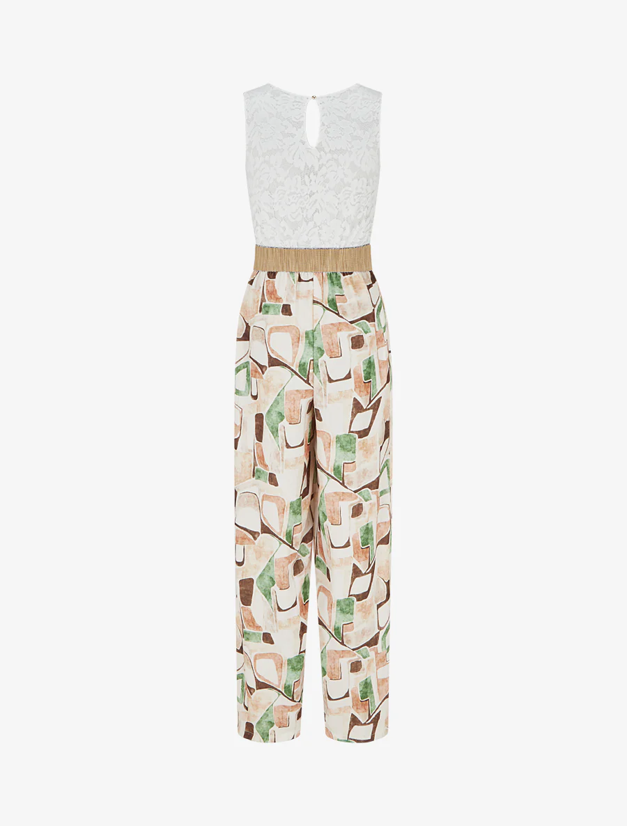Kanten combinatie met fantasieprint - Beige - Image 2