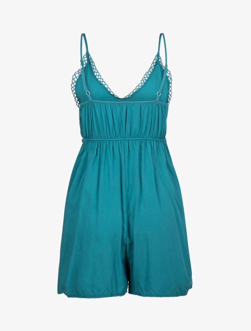Kanten jumpsuit met bustier - petrolblauw - Image 3