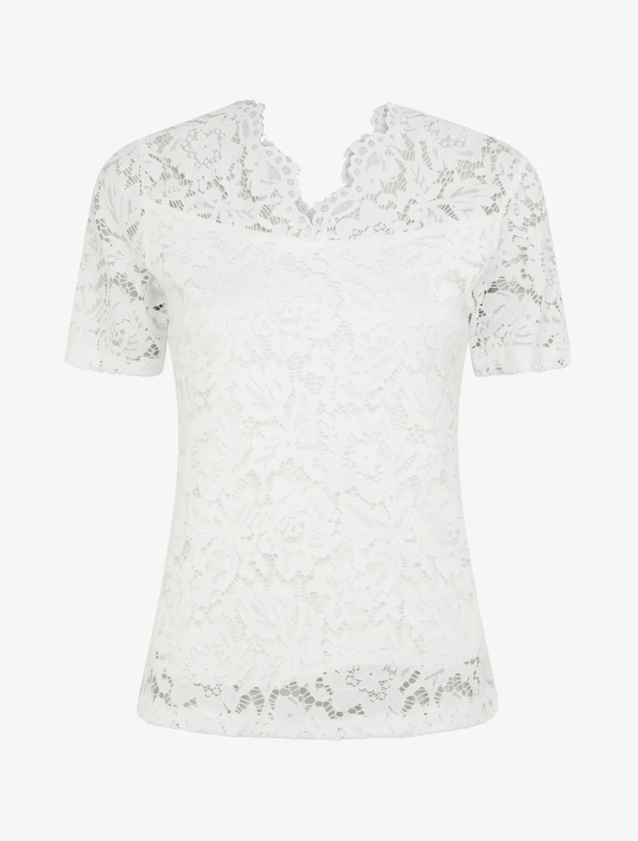 Kanten top met korte mouwen - Wit