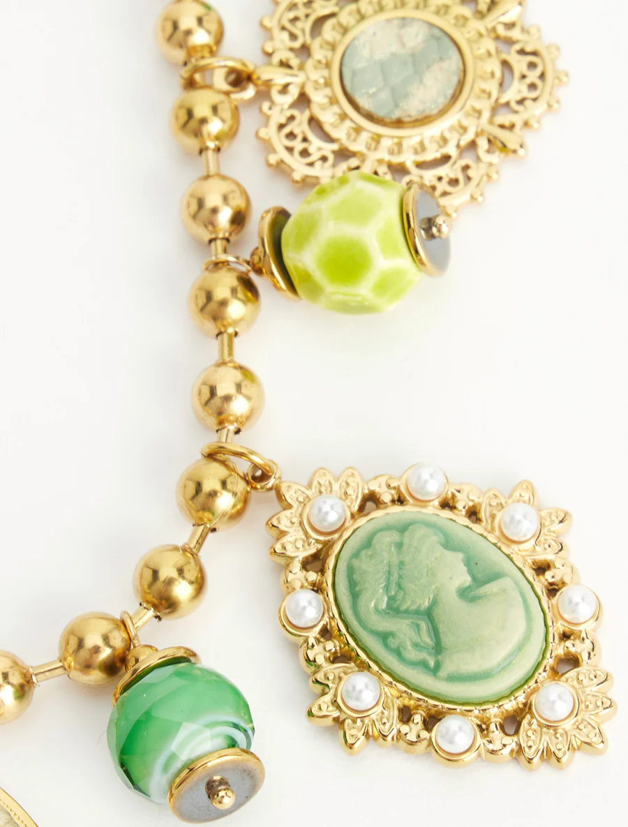 Ketting met bedeltjes in bolletjesketting. - Groen - Image 3