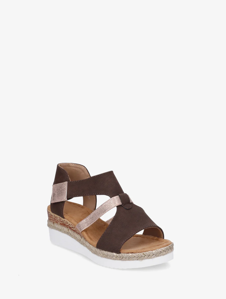 Klittenbandsandalen met sleehak - Bruin - Image 2