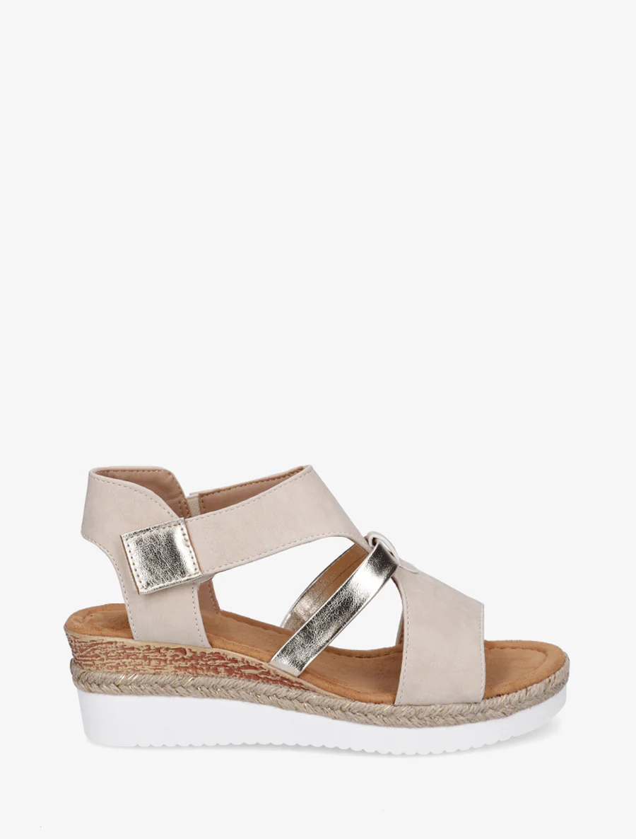 Klittenbandsandalen met sleehak - Beige