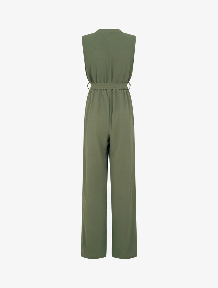 Knoopsluiting jumpsuit met kanten schouders - Kaki - Image 2