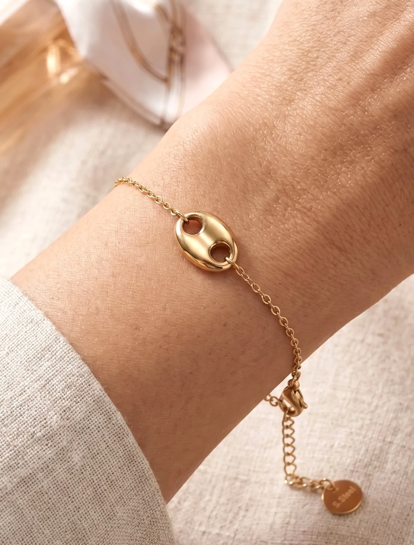 Koffieboon schakelarmband - Goud