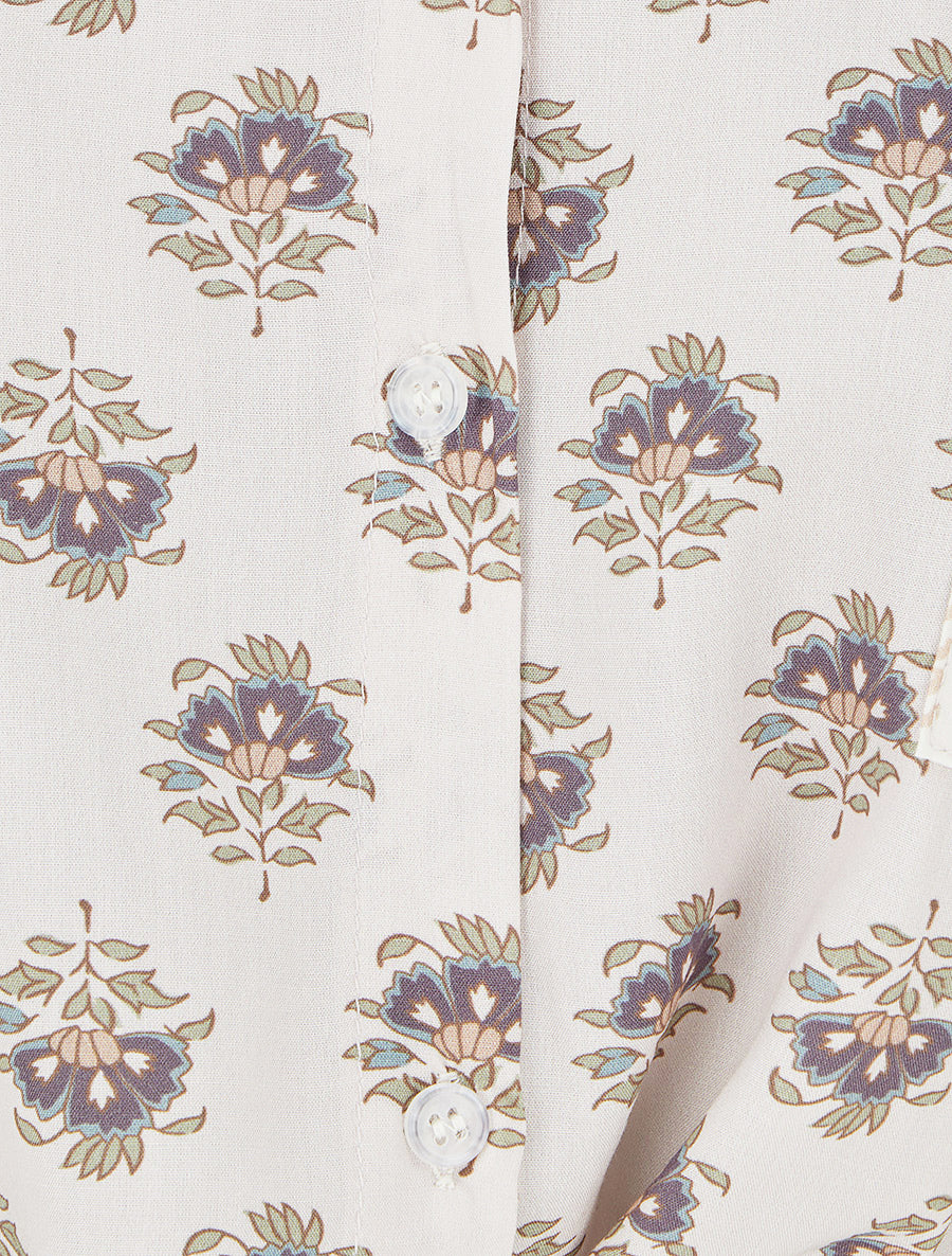 Kort bloemenprint knoopblouse - Donkergrijs - Image 3