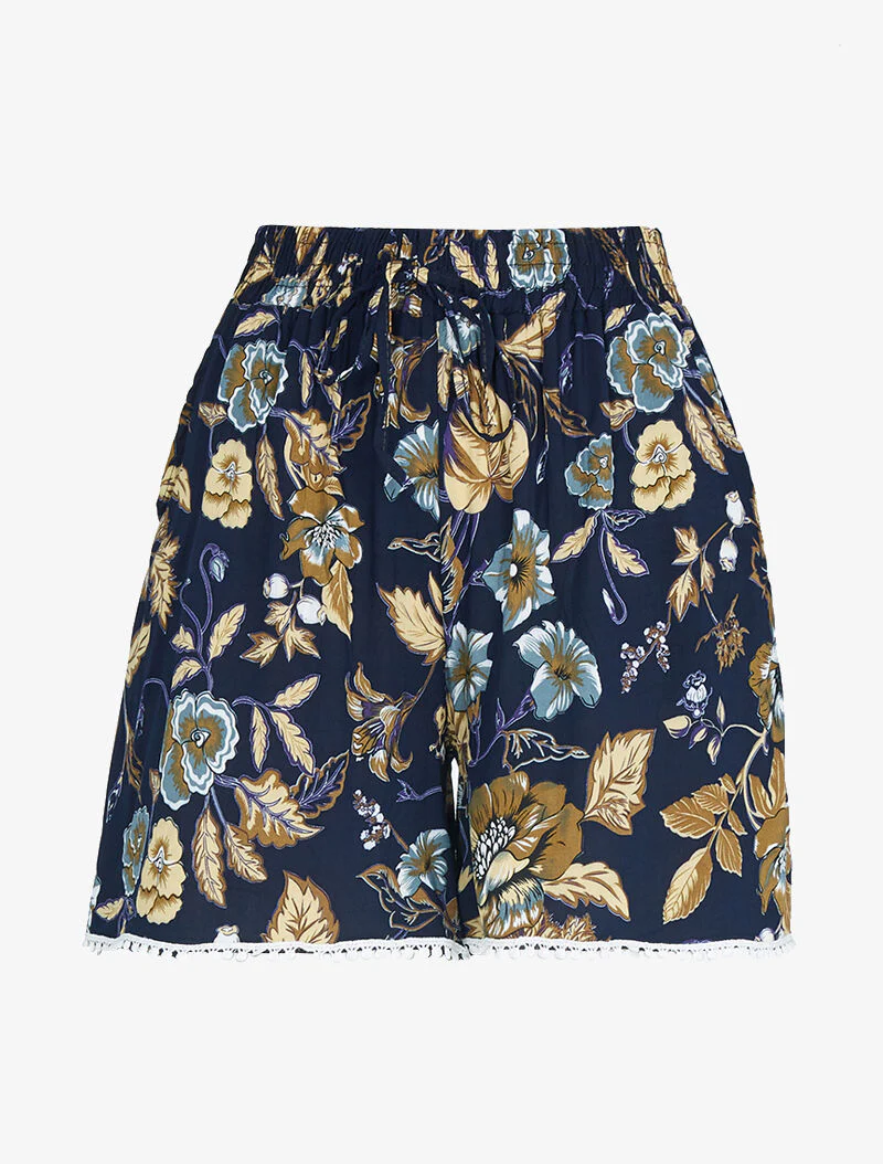 Korte wijde rok met bloemenprint - Marineblauw