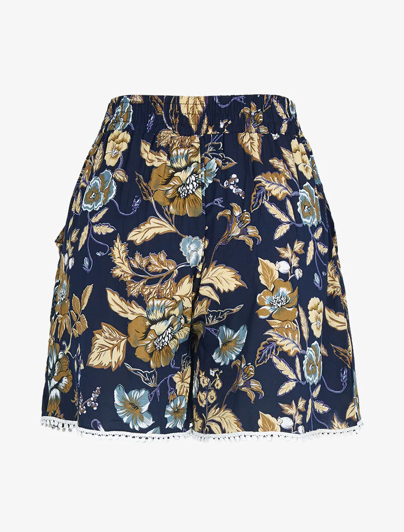 Korte wijde rok met bloemenprint - Marineblauw - Image 2