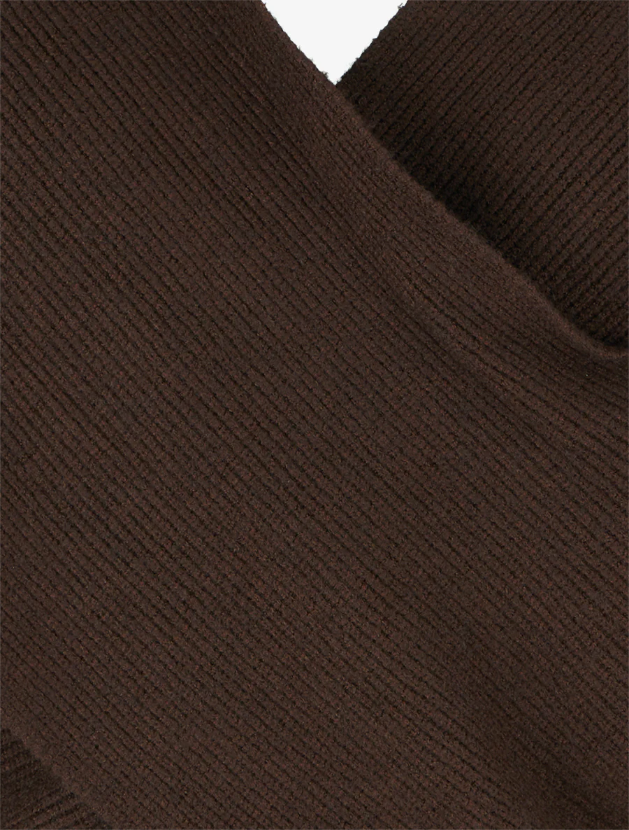 Kort wikkeltruitje met overslaghals - Bruin - Image 3