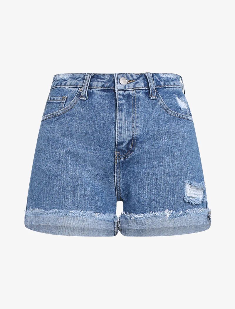 Korte broek met rafelige zoom - blauw denim - Image 3