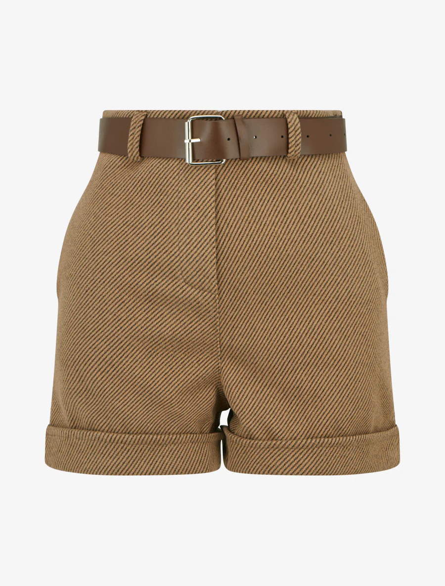 Korte broek met rechte zoom en riem - Bruin