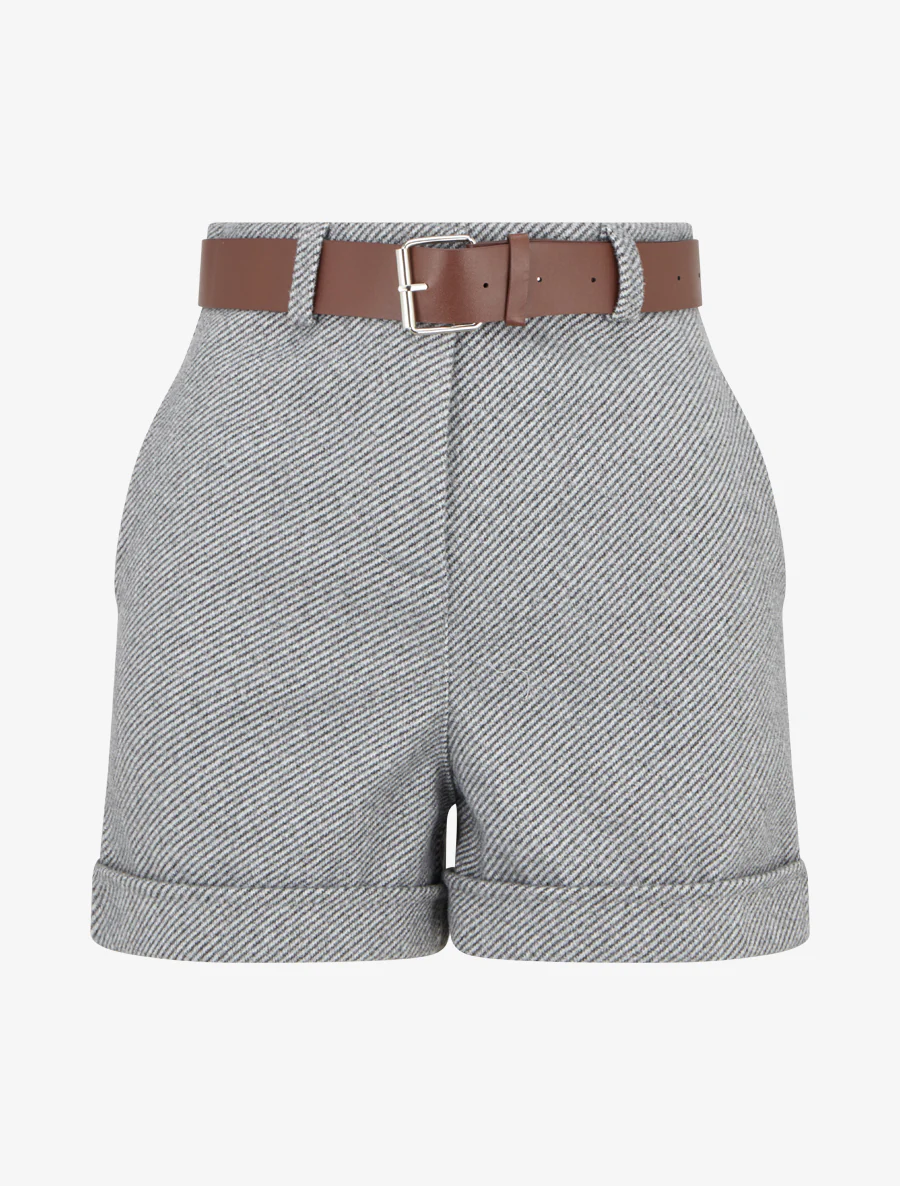 Korte broek met rechte zoom en riem - Grijs