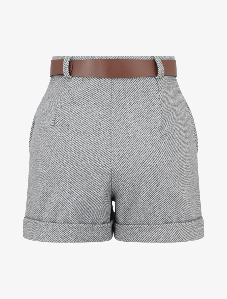 Korte broek met rechte zoom en riem - Grijs - Image 2