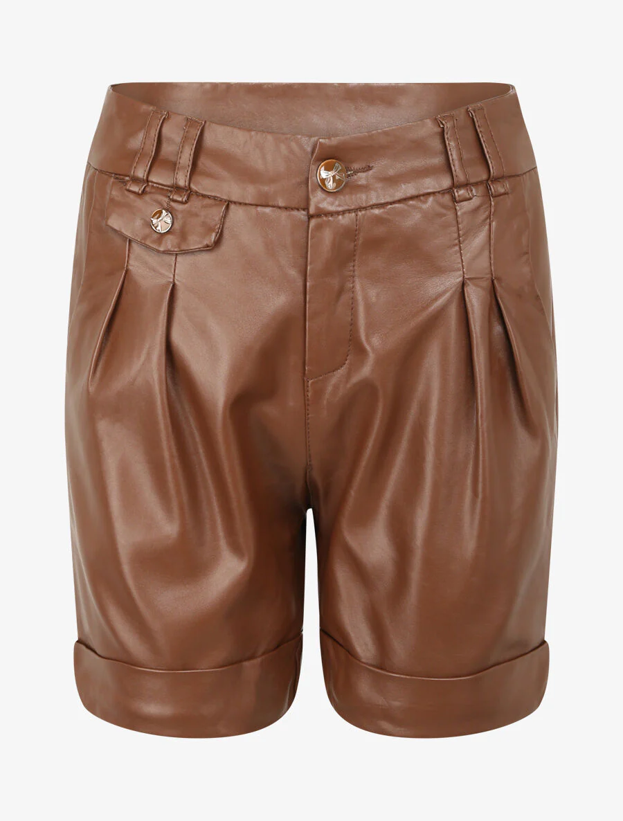 Korte broek van imitatieleer met twee zakken - Bruin