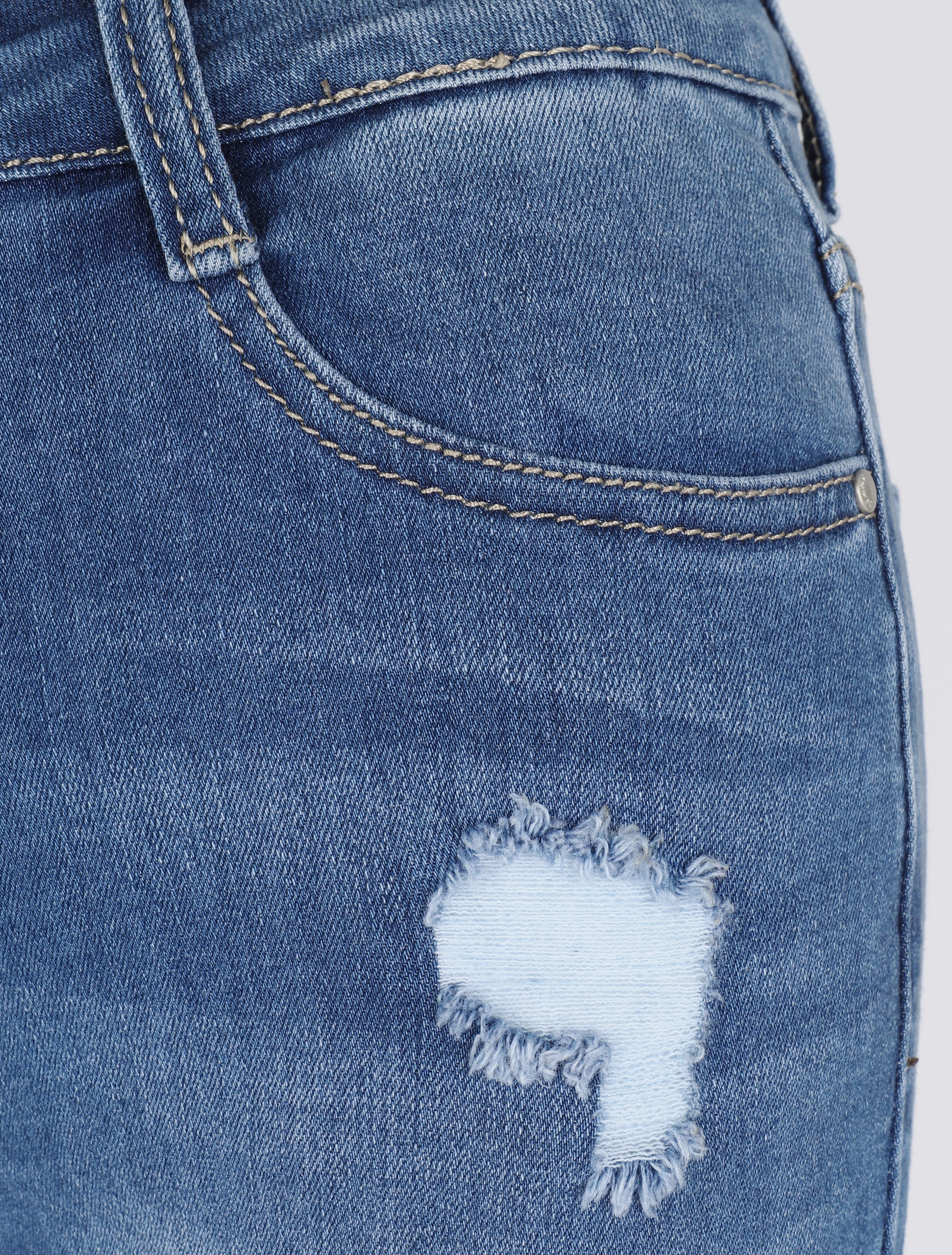 Gescheurde denim short met omgeslagen randen - Blauw - Image 3