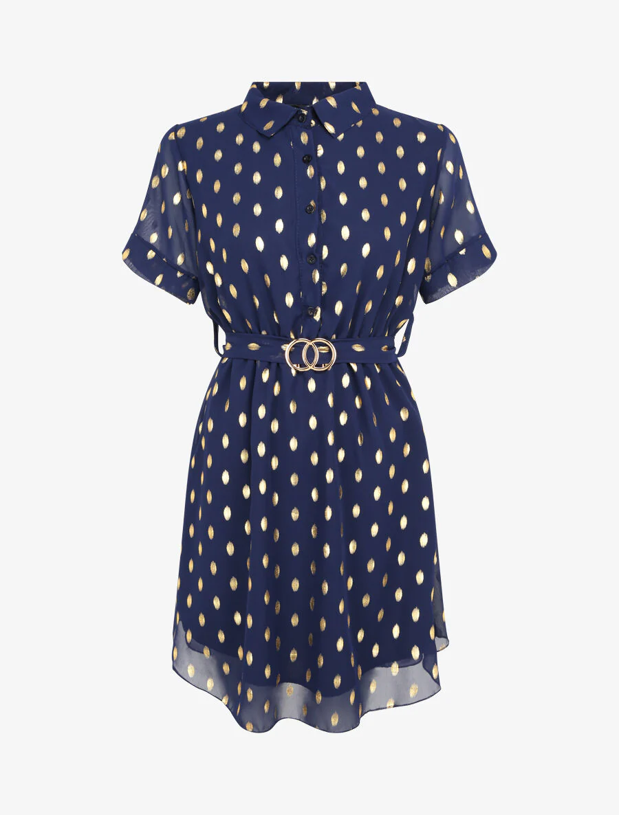 Korte glanzende rok met geprinte glinsterende stippen - Donkerblauw