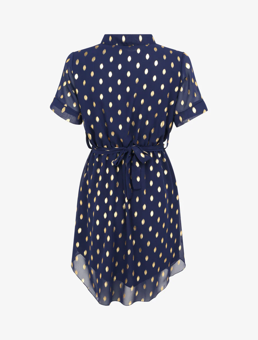 Korte glanzende rok met geprinte glinsterende stippen - Donkerblauw - Image 2