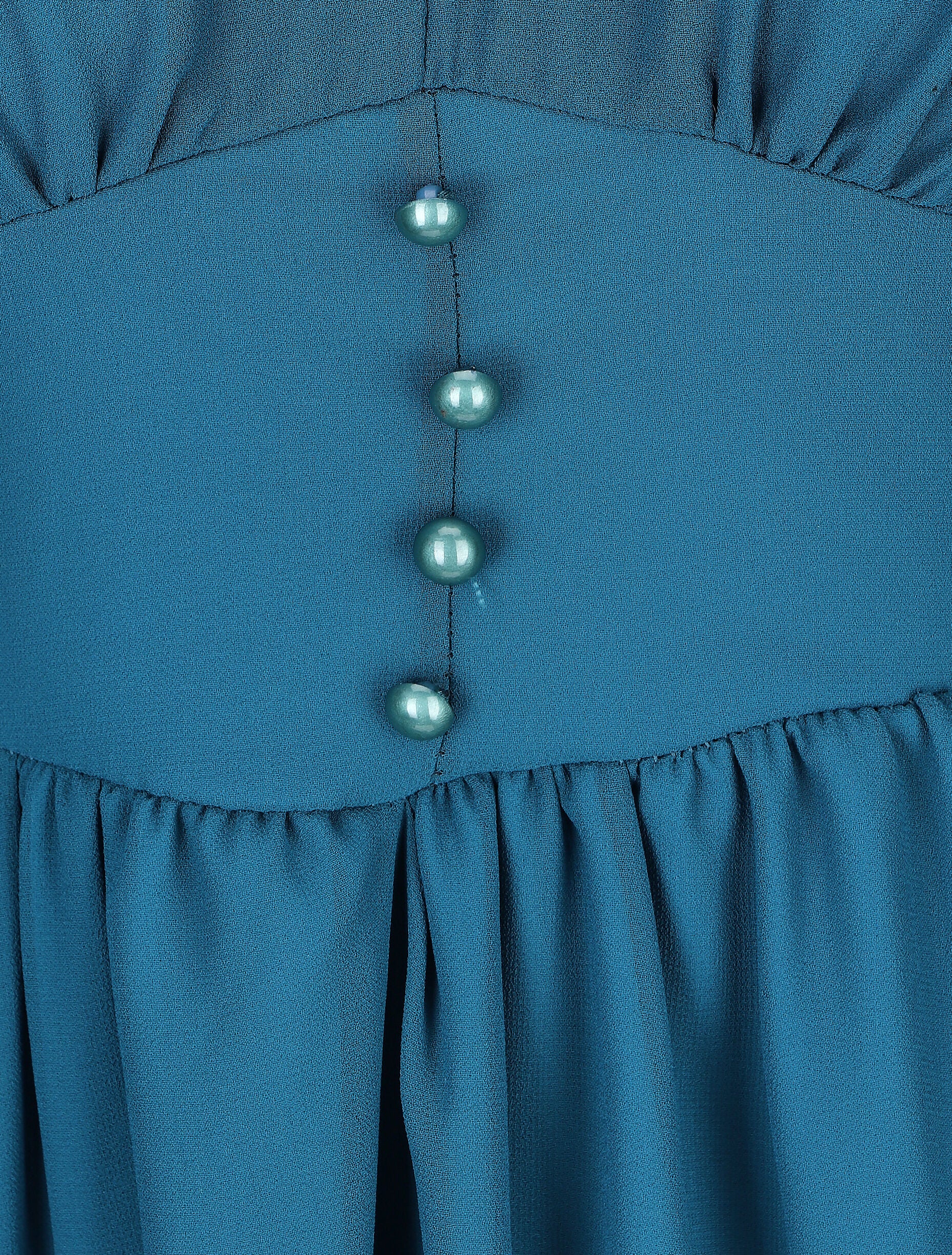 Korte glijerige zijden jurk - Blauwgroen - Image 3