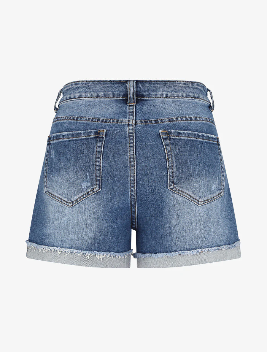 Jeansshort met rafelige zomen - Blauw denim - Image 3
