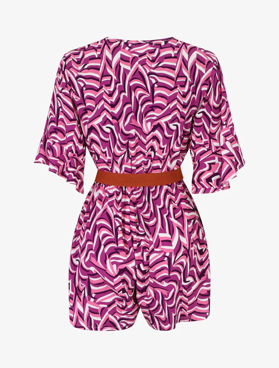 Korte jumpsuit met korte mouwen en grafische print - Paars - Image 2