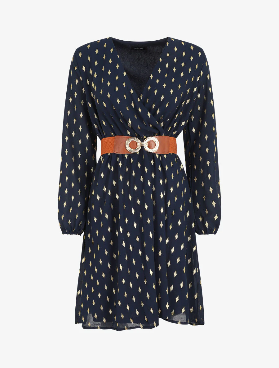 Korte jurk met iriserende grafische print - Marineblauw