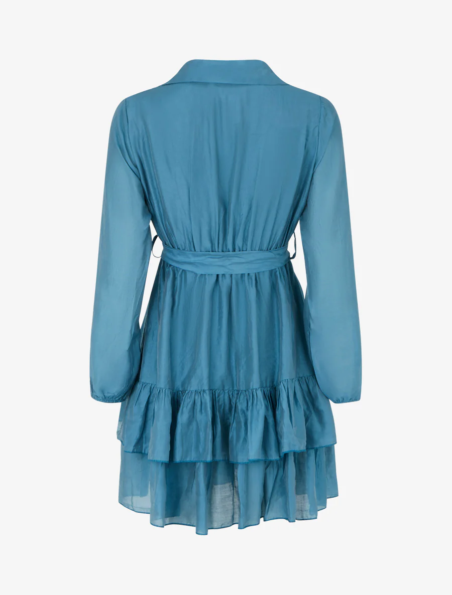 Korte jurk met ruches - Blauw - Image 3
