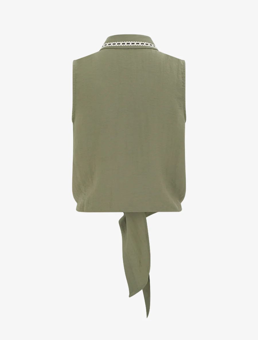 Korte knoopblouse om te knopen - Kaki - Image 2