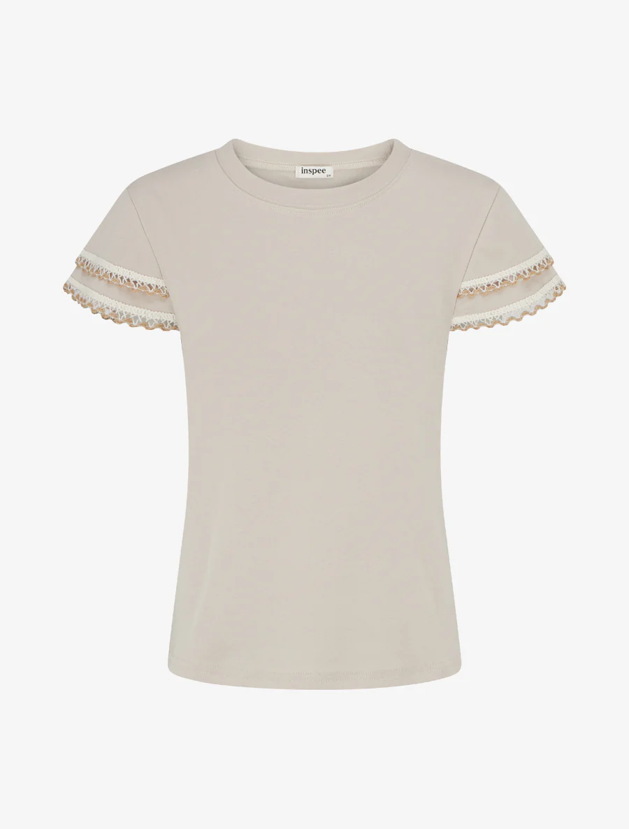 Korte mouwen T-shirt met borduurdetails - Beige