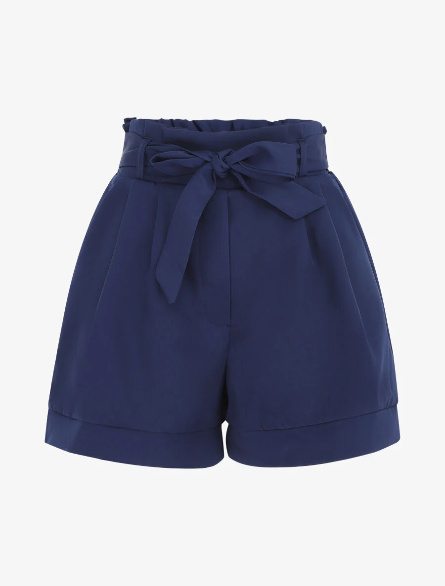 Korte paperbag short - Marineblauw