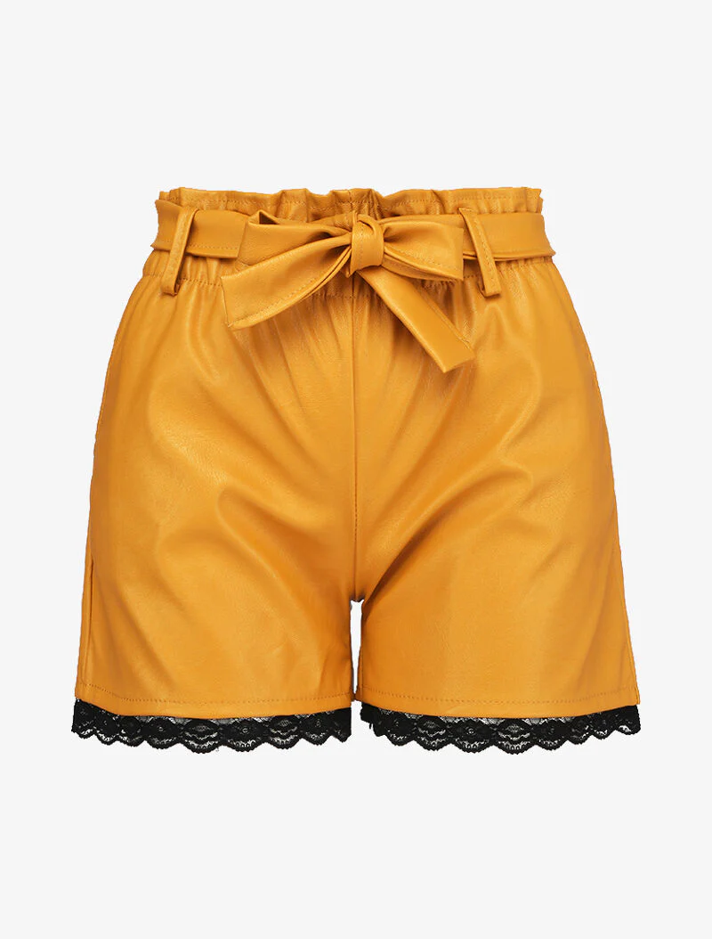 Korte papieren tas in imitatie en kanten randen - Mosterdgeel