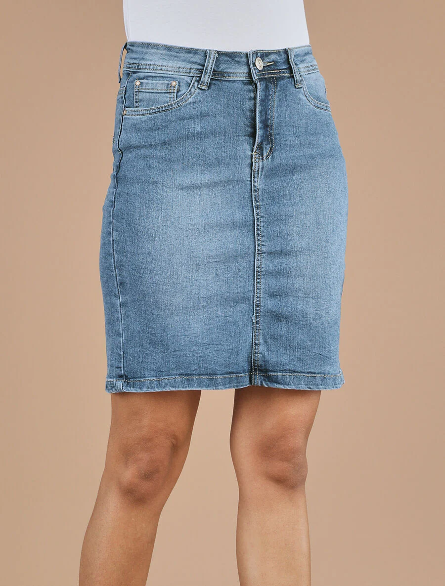 Korte rechte denim rok standaard maat - blauw - Image 4
