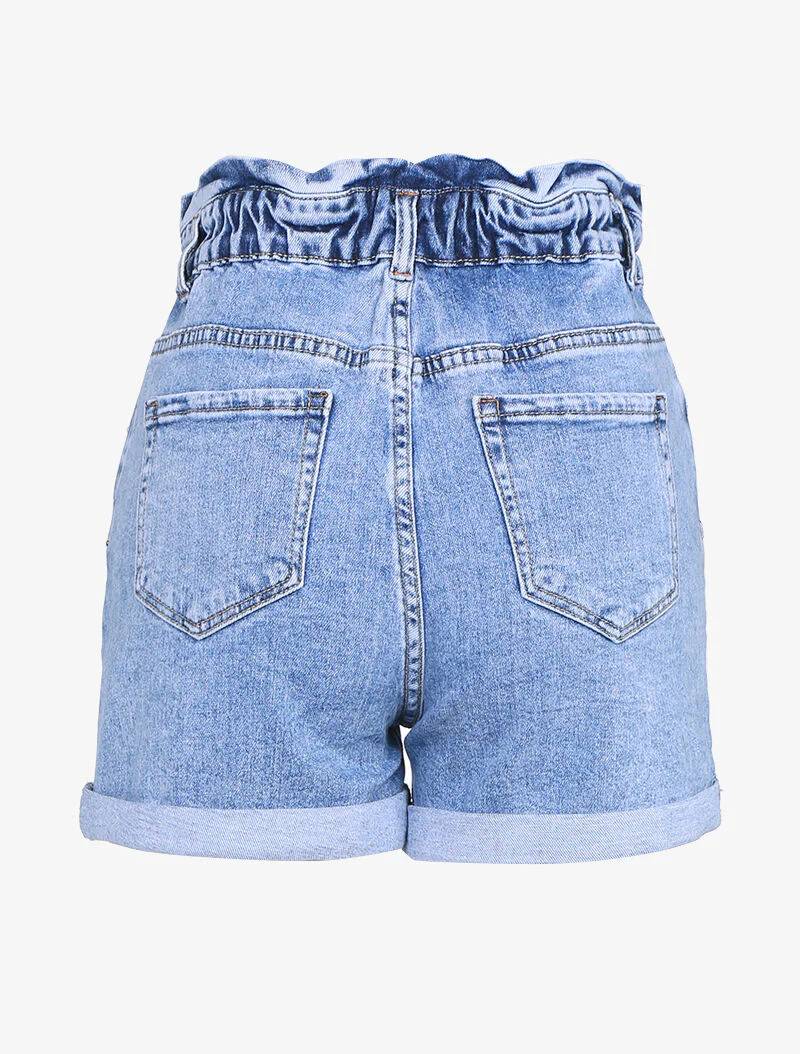 Korte rok met hoge taille en ruches - blauw denim - Image 2