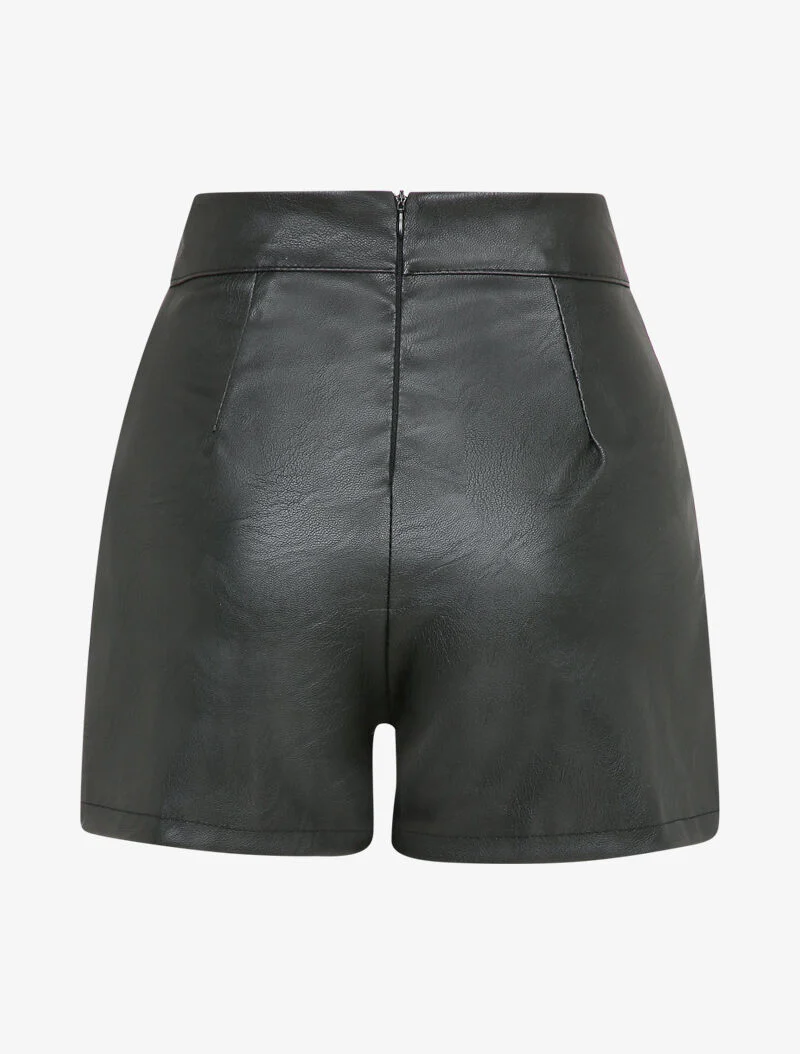 Korte rok van imitatieleer met details van riempjes - Zwart - Image 2