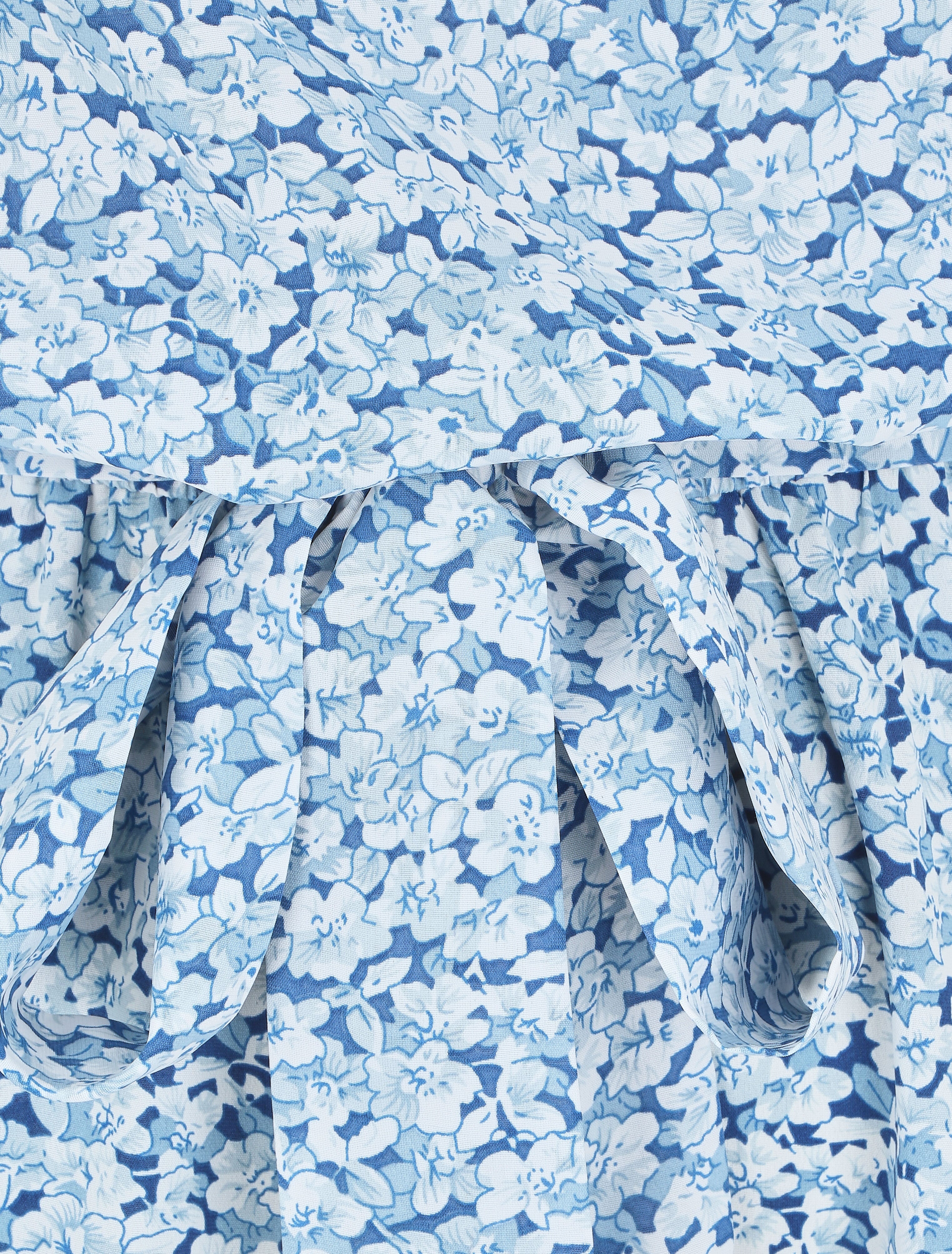 Korte soepele jumpsuit bloemenprint met ruches aan de mouwen - Blauw - Image 3