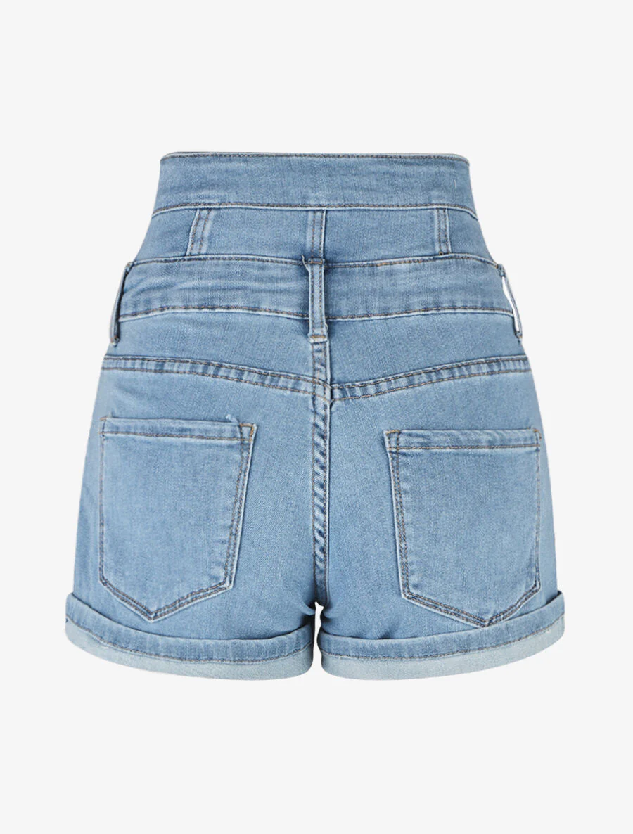 Korte spijkerbroek met rolzomen en een hoge taille - blauw - Image 2