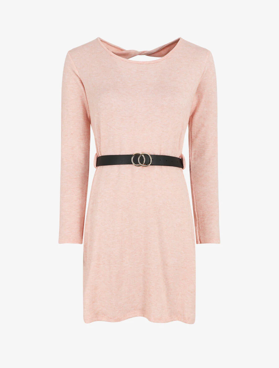 Korte trui-jurk met open rug - Roze
