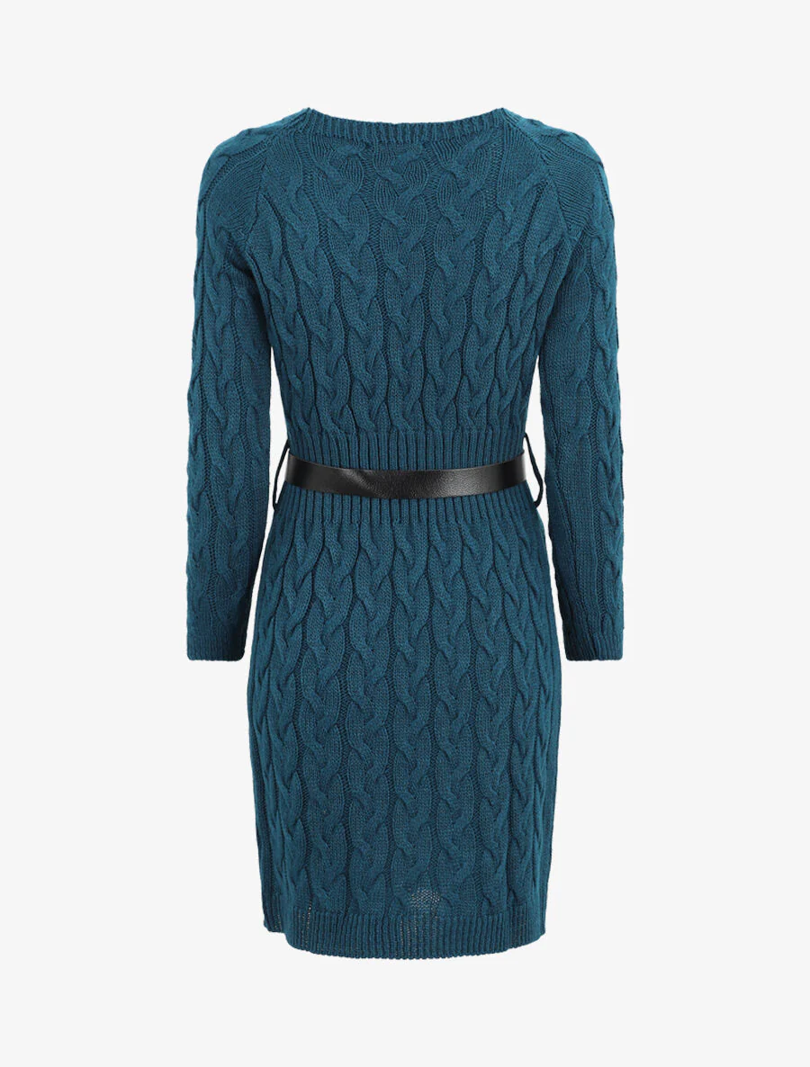 Kort gebreide jurk met vlechteffect - Eendblauw - Image 2