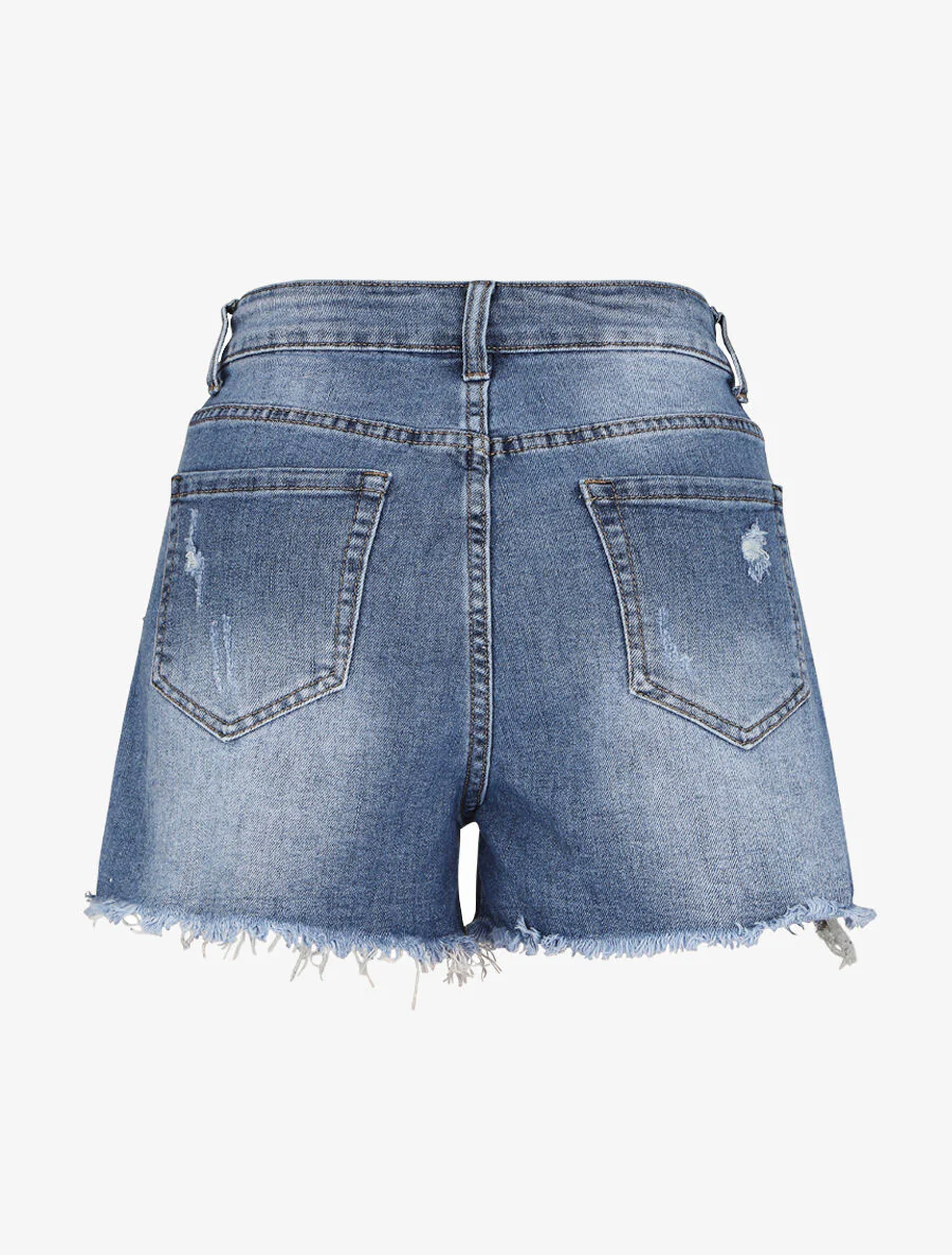 Korte verbleekte met scherpe zoomranden - Blauw denim - Image 2