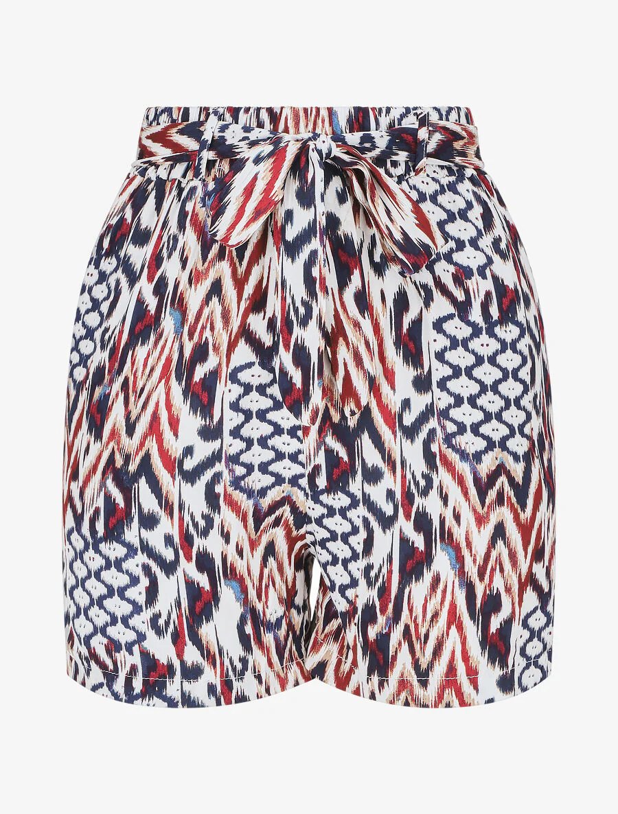 Abstracte bedrukte vloeiende en gegespte short - Blauw