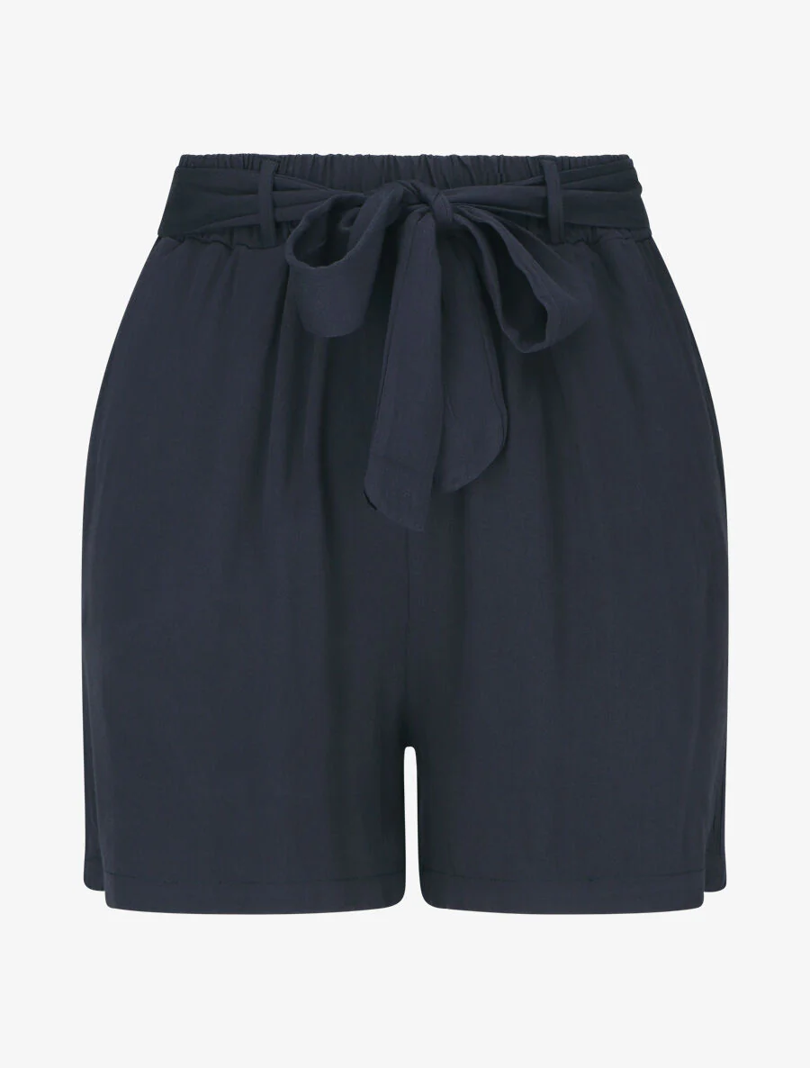 Vloeiende effen en gegespt short - Marine