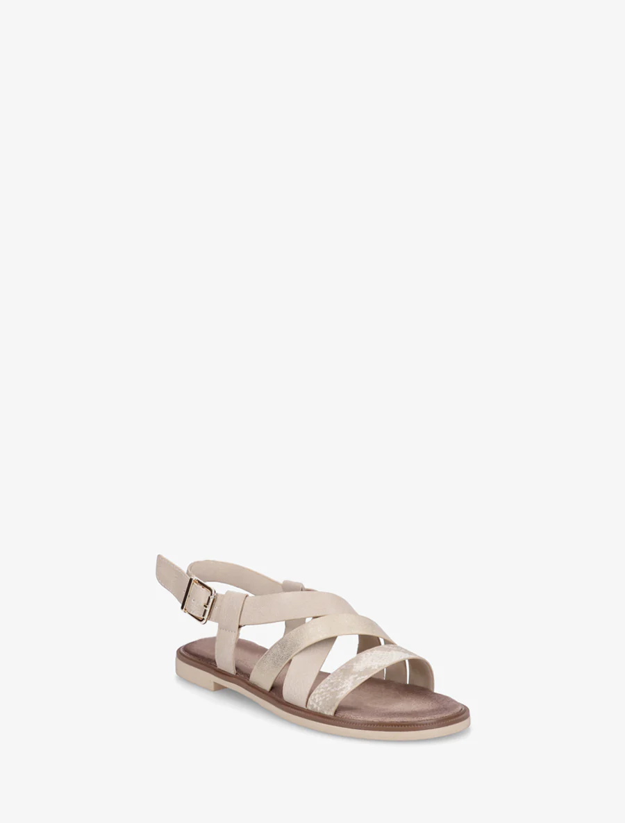 Kruisband sandalen met een iriserend effect in imitatie. - Beige - Image 2