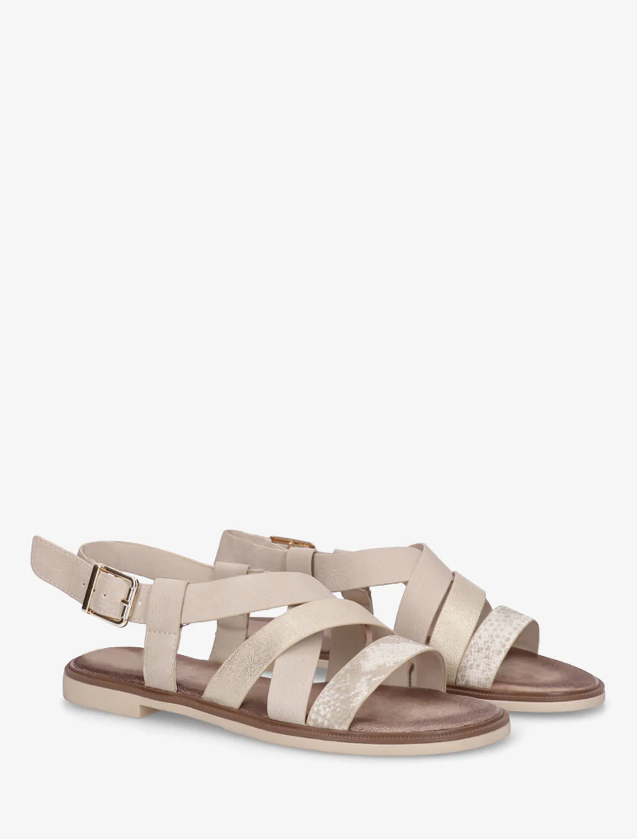 Kruisband sandalen met een iriserend effect in imitatie. - Beige - Image 4