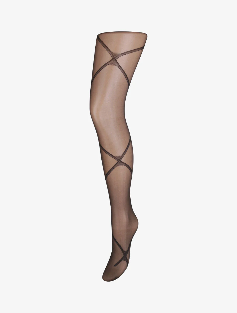 Voile panty's met gekruiste strepen - Zwart