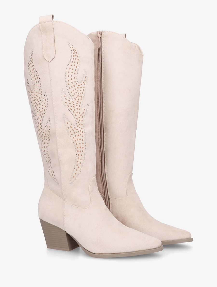 Laarzen in suèdelook in cowboy-stijl - Beige - Image 4