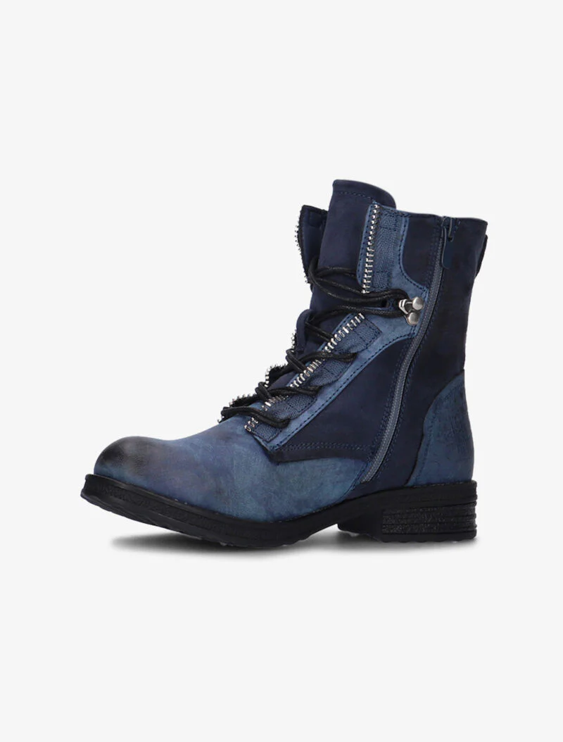 Laarzen van twee materialen met veters - blauw - Image 3