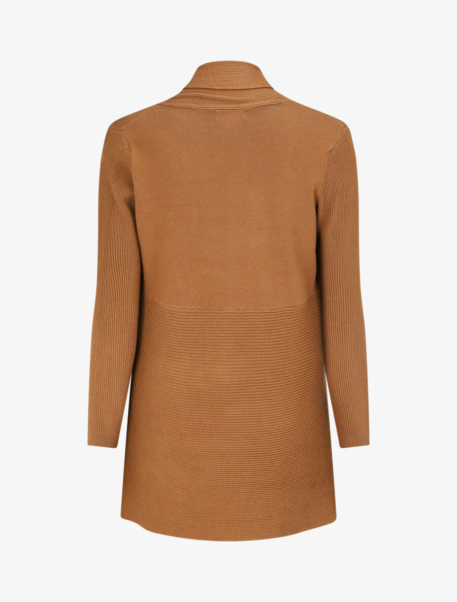 Lang effen geribd vest - Kameel - Image 2