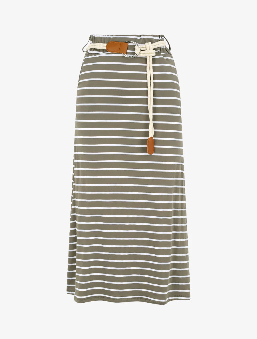Lange A-lijn gestreepte print rok - Khaki